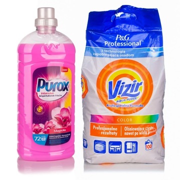 Proszek do Prania Kolorów VIZIR 5,5kg + Koncentrat do Płukania PUROX, 1,8L