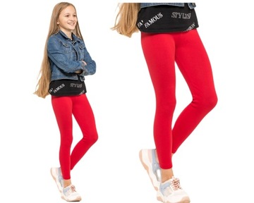 DZIEWCZĘCE LEGGINSY OCIEPLANE GETRY CZERWONE 158
