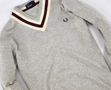 FRED PERRY SWETER SZARY BAWEŁNA WEŁNA S