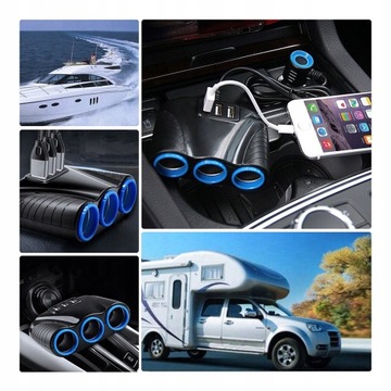 РАЗДЕЛИТЕЛЬ РАЗДЕЛИТЕЛЬ НА 3 ГНЕЗДА ПРИКУРИВАТЕЛЯ USB QC БЫСТРОЕ ЗАРЯДНОЕ УСТРОЙСТВО