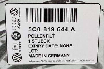 5Q0819644A VW ORIGINÁLNÍ FILTR KABINA AUDI SKODA SEAT
