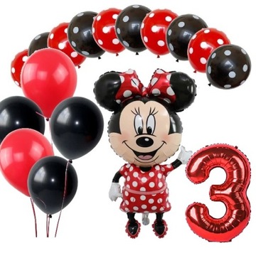 BALONY zestaw urodziny 3 latka MYSZKA MINI MINNIE