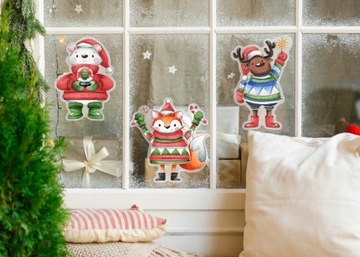 РОЖДЕСТВЕНСКАЯ наклейка на окно - ЛИСА-САНТА