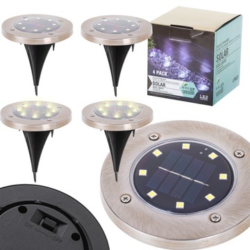 LAMPY OGRODOWE SOLARNE NAJAZDOWE GRUNTOWE 8LED 4SZ CIEPŁY BIAŁY