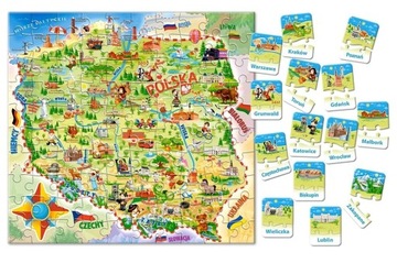 Mapa Polski Puzzle 100 + Quiz 28 el. Castorland