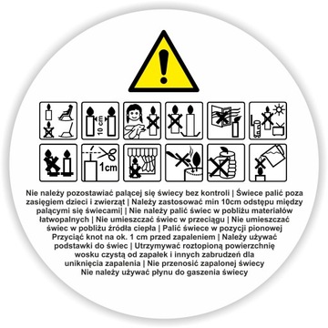 NAKLEJKI OSTRZEGAWCZE Piktogramy ostrzeżenie do świec NA ŚWIECE 37mm 20szt