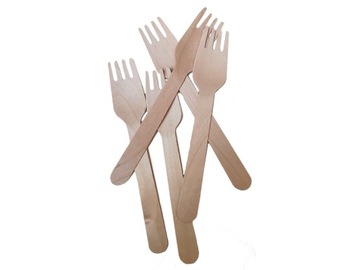 ECO box одноразовый деревянный столовый нож + вилка