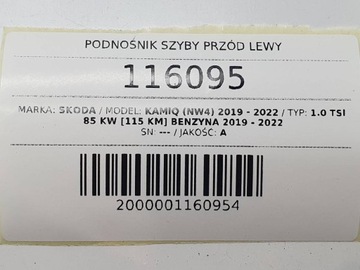 ZVEDÁK MOTOREK OKNO LEVÝ PŘEDNÍ SKODA KAMIQ 654837461 EVROPA