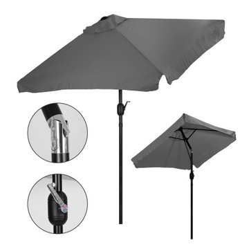 PARASOL OGRODOWY DUŻY PROSTOKĄTNY SKOŚNY ŁAMANY Z KORBKĄ SZARY 200 X 140 CM