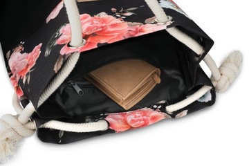 Torebka damska worek pojemna torba na ramię shopper czarna w kwiaty ZAGATTO