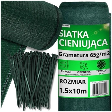 SIATKA CIENIUJĄCA 1,5x10m MASKUJĄCA 65g/m2 OSŁONA NA OGRODZENIE PŁOT + UV5%