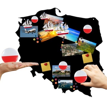 Металлическая доска Карта Польши для ТУРИСТИЧЕСКИХ МАГНИТОВ от Travel Black 75см