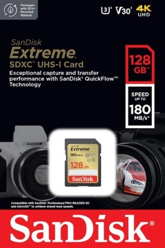 SANDISK EXTREME SDXC 128 ГБ 180/90 МБ/с A2