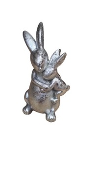 Srebrna figurka dwa zające dekoracja 5,5x12,5cm