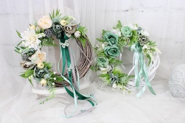 Wianek jesienny kwiatowy dekoracja domu stroik wieniec na drzwi