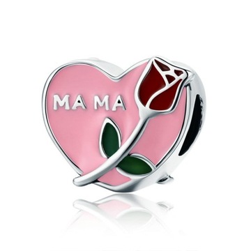 D989 Serce róża mama charms koralik beads srebro 9