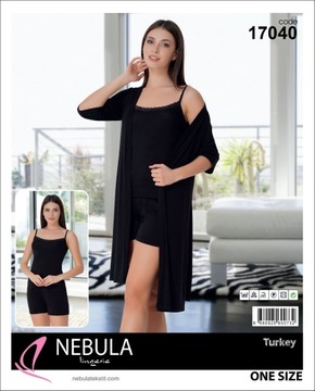 SEXY KOMPLET NOCNY KOSZULKA SZORTY SZLAFROK 3cz.