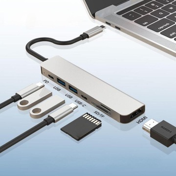 Адаптер USB C Hub PD87W для планшетных камер, сканеров, мыши, ноутбука, данных 5 в 1