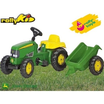 Педальный трактор Rolly Toys John Deere с ковшом и прицепом для детей 2–5 лет