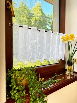 Firanka Kuchnia Biała Zazdrostka Haft Kot Panel wysokość 40 cm