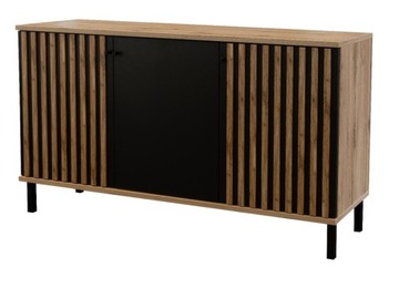Duża komoda na nóżkach z lamelami 150cm LONDON 3D DĄB WOTAN/CZARNY