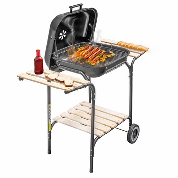 Grill ogrodowy węglowy z pokrywą DUŻY chromowany ruszt 3 PÓŁKI PRZENOŚNY