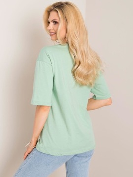 Luźna miętowa pistacjowa bluzka t-shirt z nadrukiem twarz kobieta - 40 L