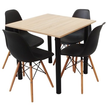 Zestaw stół Lugano 80x80 sonoma 4 krzesła Milano czarne