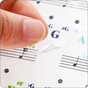 НАКЛЕЙКИ-НОТЫ для обучения игре на клавиатуре, буквенном фортепиано, ЦВЕТОВАЯ ДИАПАЗОНИЯ для клавиш