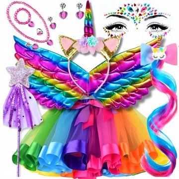 STRÓJ JEDNOROŻEC PRZEBRANIE JEDNOROŻCA KOSTIUM NA BAL DLA DZIECI ZESTAW