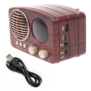 Stylowe przenośne radio retro Bluetooth USB Drewno