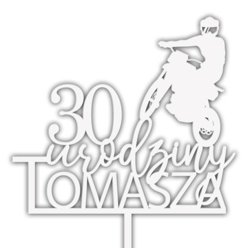 TOPPER MOTOR CROSS NAPIS NA TORT DEKORACJA BIAŁY