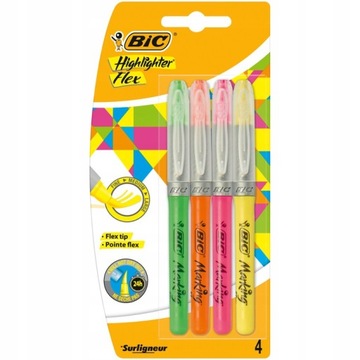 ZAKREŚLACZE Z PĘDZELKIEM BIC HIGHL FLEX NEON 4 kol