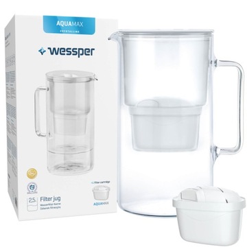 Dzbanek do wody szklany Wessper Borosilicate 3,3L + wkład (biały)