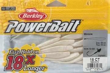 BERKLEY POWERBAIT MINNOW 15 SZT 8CM PEARL WHITE BIAŁA PERŁA