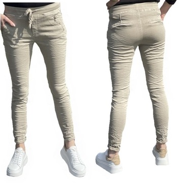 SPODNIE damskie JEANS rurki wiązane beż CY392/XL