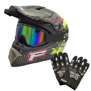 KASK CROSSOWY NA CROSSA MOTOCYKL ENDURO ATV QUADA LEKKI + RĘKAWICE + GOGLE