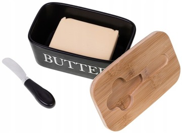 ФАРФОРОВАЯ КЕРАМИЧЕСКАЯ МАСЛЕНКА С НОЖОМ ДЛЯ МАСЛА С БАМБУКОВОЙ СВЕРХУ