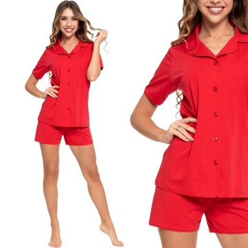 Moraj Krátke rozopínateľné bavlnené dámske pyžamo 4900-018 Červená M