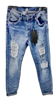 Dżinsy spodnie dżinsowe z dziurami cekinami 36
