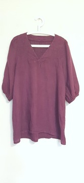 996. Lino fioletowa lniana tunika oversize r 40/42