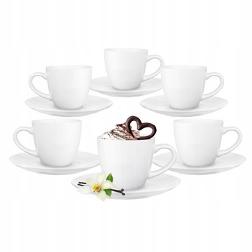 Zestaw do Kawy Herbaty Filiżanki 250ml 6szt + Spodki 6szt Białe Porcelana