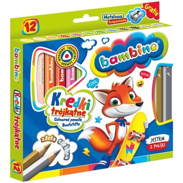 BAMBINO KREDKI TRÓJKĄTNE GRUBE 12 KOL + TEMPERÓWKA