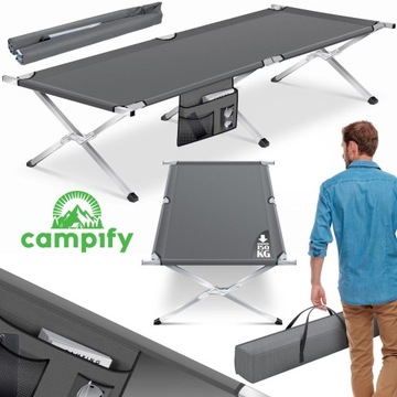 Łóżko Składane Polowe Premium Kanadyjka Duże Mocne 150 KG XXL Campify 190cm