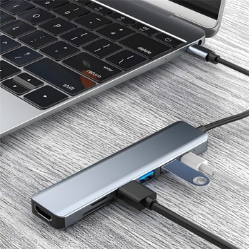 HUB ADAPTER ROZDZIELACZ USB-C 7W1 HDMI USB C 3.0 KART SD MICRO 100W 4K