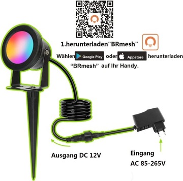 Lampa ogrodowa LED RGB GU10 IP65 SZCZELNA przewód aplikacja