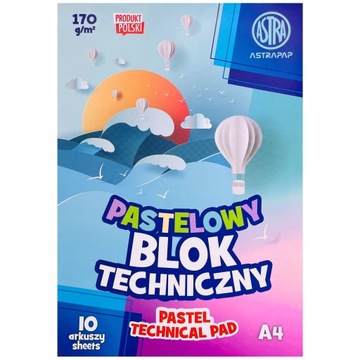 Blok techniczny A4 kolorowy pastel10k. ASTRA 170g