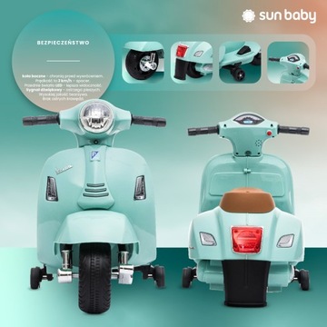 Детский самокат Vespa на аккумуляторе, мятный