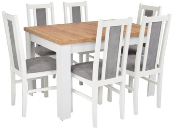 6 DREWNIANYCH krzeseł i stół 80x140/180 DĄB CRAFT zestaw do SALONU jadalni