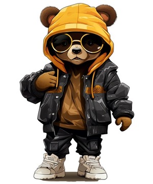 NAPRASOWANKA PLUSZOWY MIŚ HIPHOP NAPRASOWANKI TERMO NAKLEJKA NA UBRANIA DTF